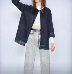 未使用新品ZARA: フリンジスウェードジャケットコート XS