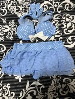 水色 水玉模様 セパレート水着・パレオ付き