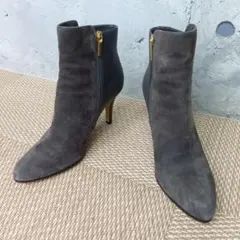 carino ショートブーツ レザー/スエード サイドジップ24.5 グレー