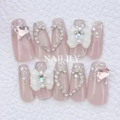 ネイルチップ ワンホン キラキラ ハート リボン ガーリー 韓国 量産型 地雷系