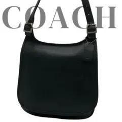 【美品】COACHコーチ ブラックレザー フラップ ショルダーバッグ USA製