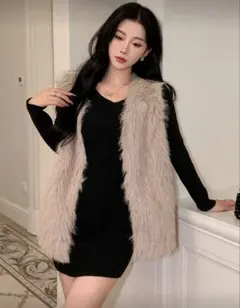 DAZY 無地 Vネック ノースリーブ ジャケット 秋冬ベスト/ファーベスト