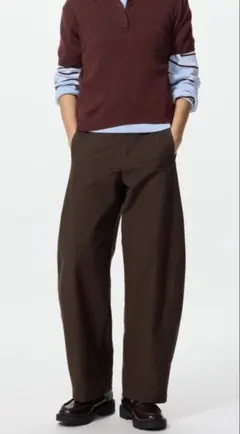 ユニクロ ジャージーバレルレッグパンツ ダークブラウン Lサイズ