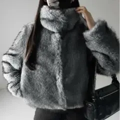 me+em selectグレー ファーコート ボリュームスリーブ