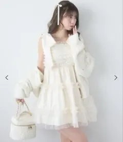 Areeam】美品 ジャガードパフスリーブチュールワンピース ホワイト 5