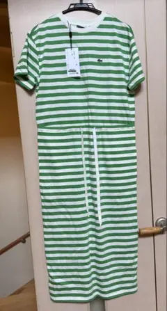 LACOSTE ボーダー カットソーワンピース グリーン S