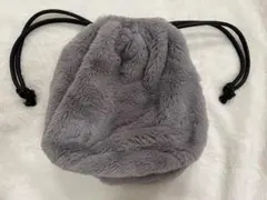 【美品】ファー　巾着　バッグ グレー