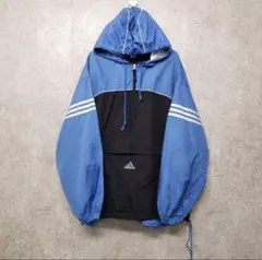 90s 古着 アディダス 3ライン 刺繍 ハーフジップ ナイロンジャケット L