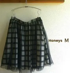 【値下げ】Honeys　スカート　　　　　　ブラック系チュール　格子柄