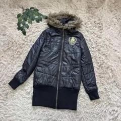 6587✾リズリサドール✾中綿ブルゾン【F】黒/ファー付フード/ロング/ロゴ刺繍