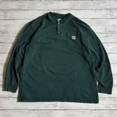 n*9様 Carhartt カーハート ヘンリーネックロンT XL ダークグリー