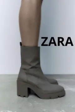 ZARAラバーショートブーツ37 24cmグレー　チャンキーヒール