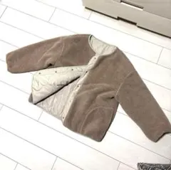 ボア キルティング コート ジャケット ベージュ リバーシブル ノーカラー