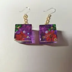 キューブ ピアス ハンドメイド レジン ドライフラワー