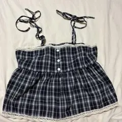 ROMWE ブラック・ホワイトチェック キャミソール M