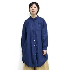 【新品】Mサイズ　紺　サンバレー　製品染め　オックス　シャツチュニックのサムネイル