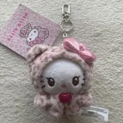 新品　ハローキティ　ヒョウ柄キーホルダー　ピンク　リボン　チャーム　①