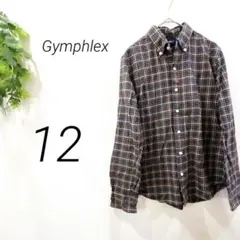 【1463】 Gymphlex チェックシャツ　長袖　ネイビー　オレンジ　春秋