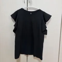 UNIQLO ブラック フリル袖 Tシャツ Lサイズ