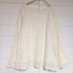 GLACIER ハニーズ　総レース八分袖トップス アイボリー　L　上品