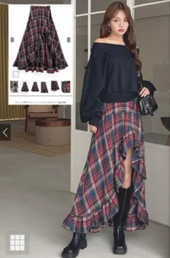 グレイル　GRL　チェック柄フリルフィッシュテールスカート　M size