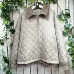 MK１５５★ユニクロ中綿　ベージュ キルティングジャケット コーデュロイ襟　XL