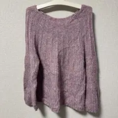 薄紫 リブ編み オフショルダー セーター