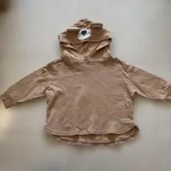 ベージュ クマ顔 フード付きトレーナー 80cm