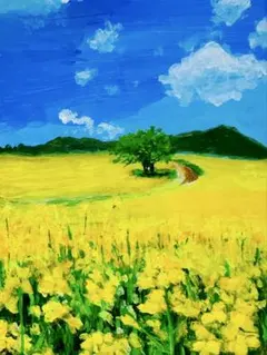 10 アクリル画　手描き原画　菜花の甘い香り