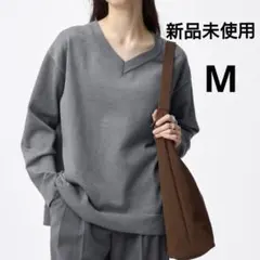 GU オーバーサイズ Vネック ニットプルオーバー グレー サイド スリット M
