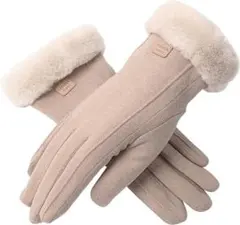 ❤手袋レディース タッチパネル対応 手首ファー付 ふわふわ暖かい 裏起毛❤