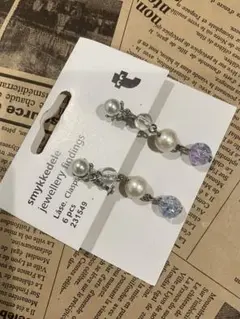 ハンドメイド　揺れるコットンパールイヤリング