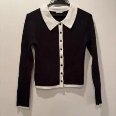 GUリブ編み襟付き長袖ニットセーター