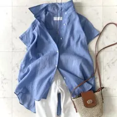 美品 ミラオーウェン 綿麻 ラミー 半袖シャツ 白 ホワイト ゆったりめ 