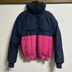 中綿　ジャケット スキーウェア　レトロ配色　小さめ　ネイビーxピンク