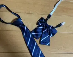 ネイビー ストライプ ネクタイとリボンセット