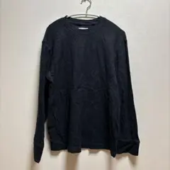 1点物✨【M】長袖 Tシャツ クルーネック ワッフル生地 無地 ブラック 黒