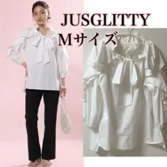 JUSGLITTY♡フリルブラウス リボン 白 チュニック ペプラムのサムネイル
