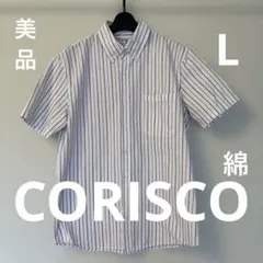 ❤️春夏SALE❤️CORISCO ストライプ半袖ボタンダウンシャツ Lトリコロールのサムネイル