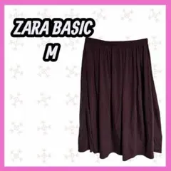 [ZARA BASIC] ミモレ丈　フレアスカート　無地　ブラウン　ウエストゴム