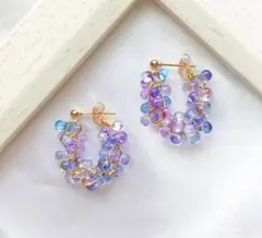 アラスカブルー　チェコビーズピアス　ハンドメイドピアス