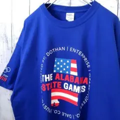 【両面＋袖ロゴ】US古着 Tシャツ ブルー 星条旗 アスリート ビッグサイズ