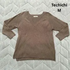 Techichi リブニット セーター Vネック 薄手 ブラウン M テチチのサムネイル