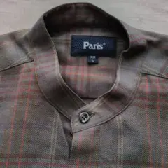 Paris チェック柄 長袖シャツ Lサイズ　WOOL100%　バンドカラー