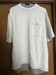 BEAMS HEART Tシャツ 半袖 白 ステッチ フェイクレイヤード