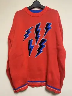 ZARA 赤 雷デザイン ニットセーター XL