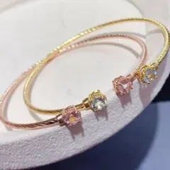 天然モルガナイト／アクアマリン ローマ風シンプル S925銀18KGP バングル