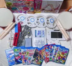 【4人で遊べる】WiiU お得セット　ソフト11種、リモコン、ハンドル、太鼓など