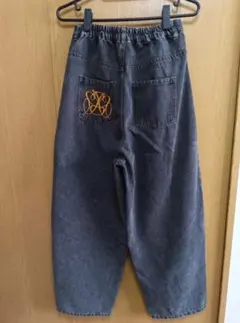 ダークグレー ワイドデニムパンツ