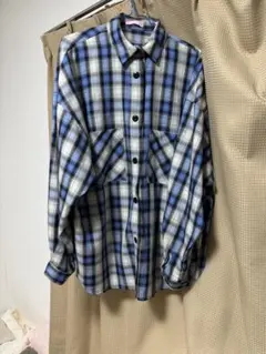 WC ロングチェックTシャツ　ブルーのサムネイル